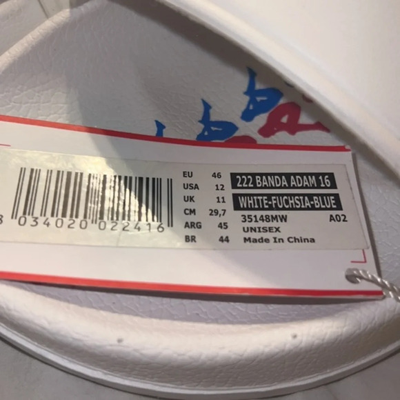 Kappa Slides Banda Adam 16 Pool Sandals White Kappa Red Blue slip on Sz 12 46 - Picture 7 of 7